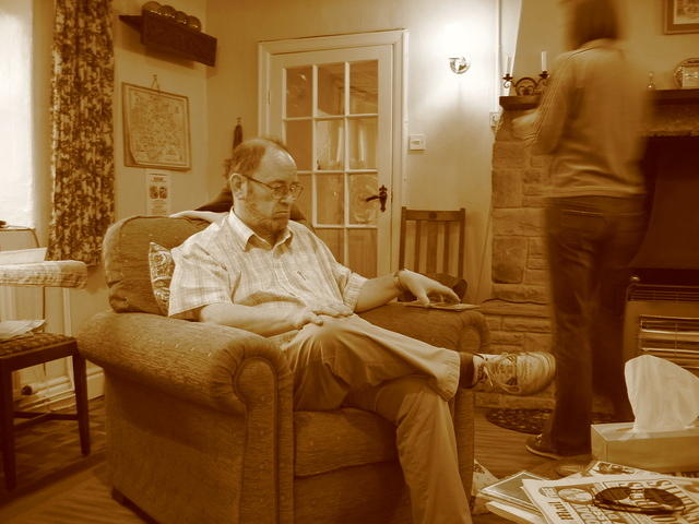 Nigel's (K's dad) nightly newspaper reading.