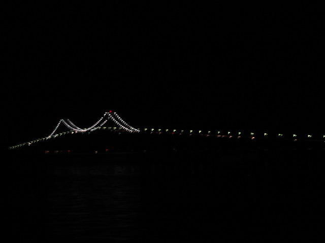 Newport Bridge, at night, from Goat Island (where we stayed)