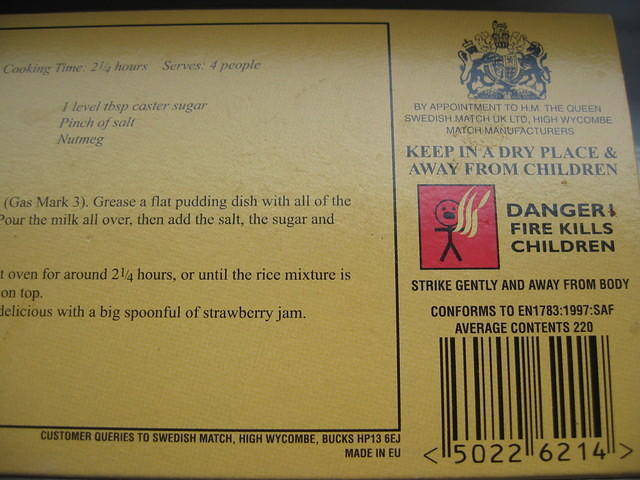 back of a box of matches (randomly placed, i know)